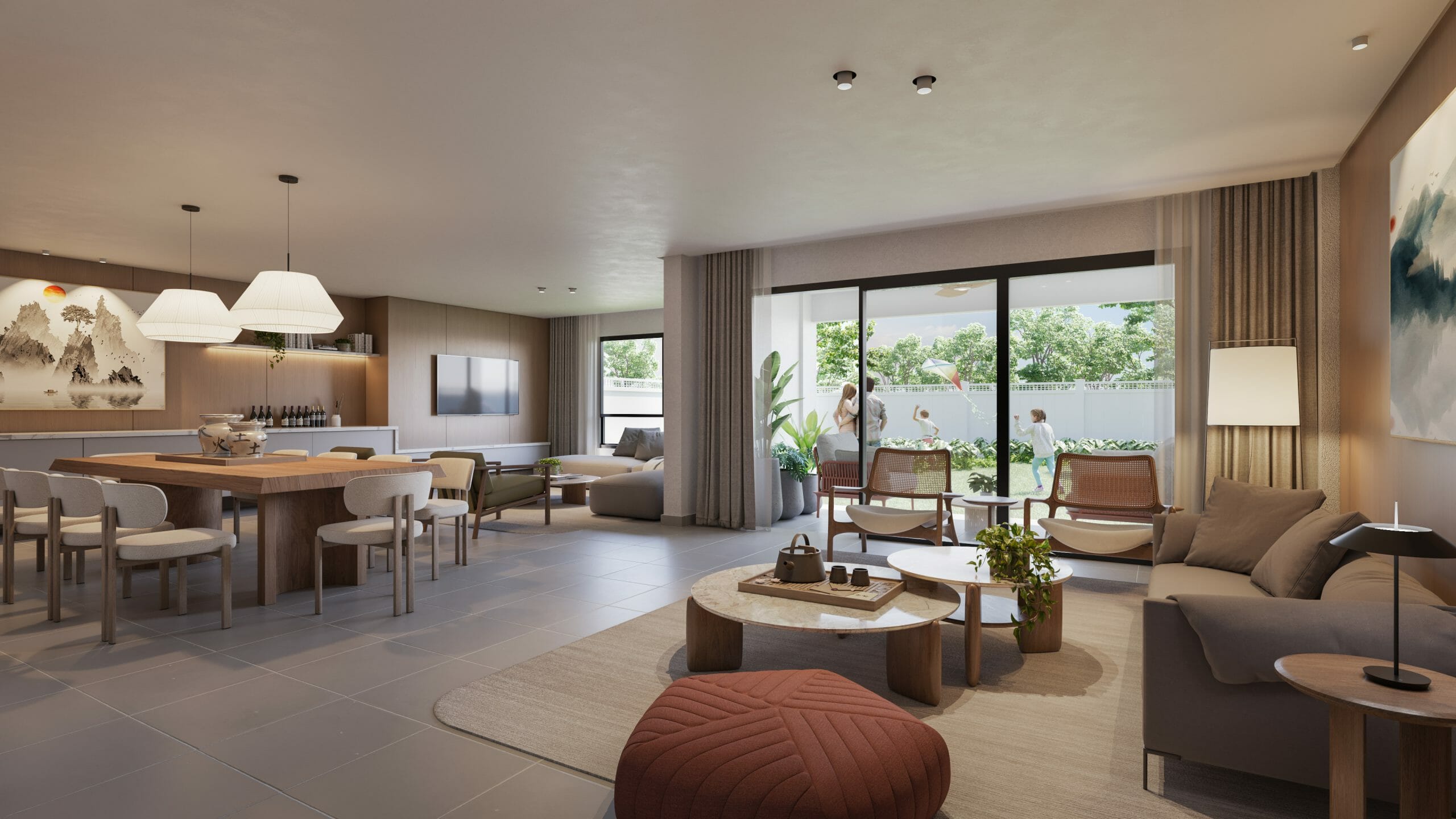 Vista panor&aacute;mica de la sala comedor del modelo de residencia Noura en Paseo del Norte